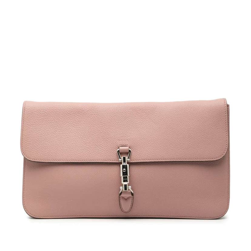Gucci Pebbled Calfskin Soft Jackie Clutch Pink Leather Good condition - Front View