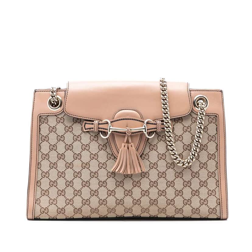 Gucci Large GG Canvas Emily Shoulder Bag Brown Canvas Good condition - Front View