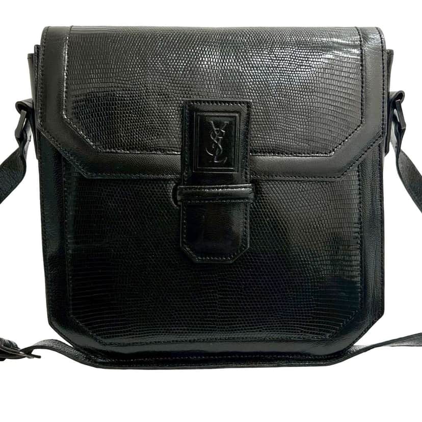 Saint Laurent Lizard Embossed Leather Monogram Crossbody Black Leather Good condition - Front View