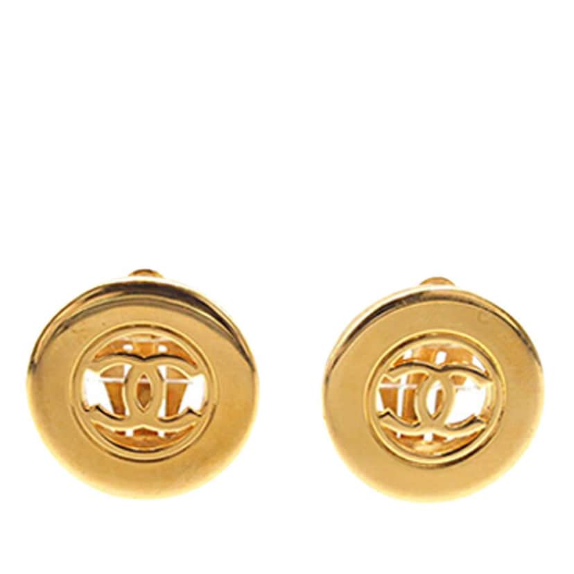 Chanel CC Gold Plated Round Clip on Earrings Gold Metal Good condition - Front View