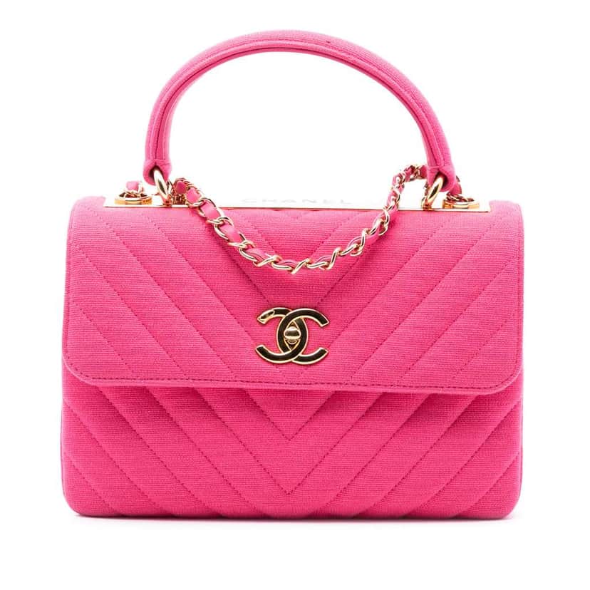 Chanel Small Chevron Jersey Trendy CC Top Handle Flap Pink Cotton Very good condition - Front View
