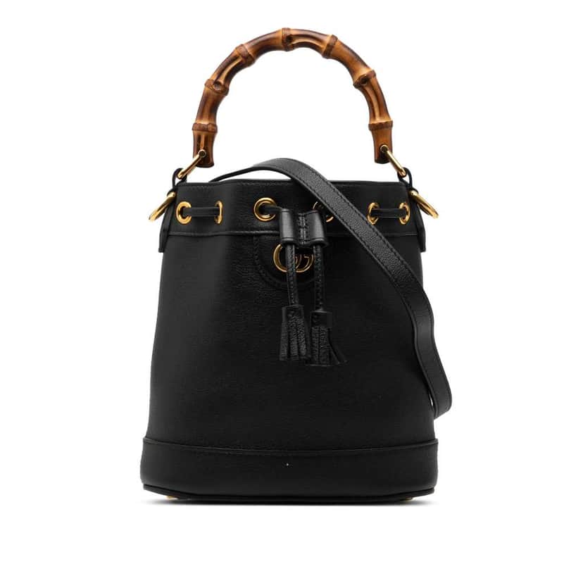 Gucci Mini Calfskin Bamboo Diana Bucket Bag Black Leather Very good condition - Front View