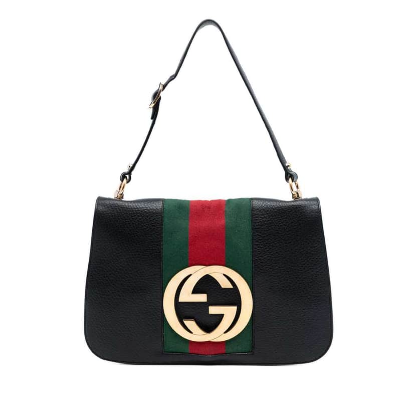 Gucci Leather Blondie Web Shoulder Bag Black Leather Good condition - Front View