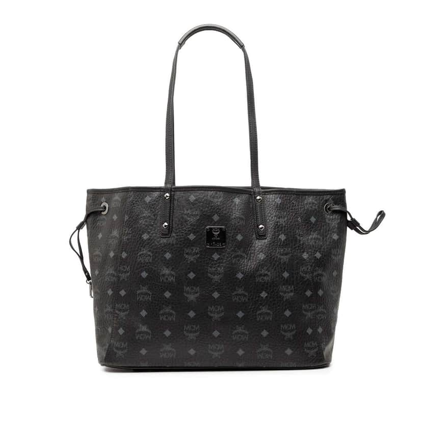 MCM Visetos Coated Canvas Tote Black Leather Very good condition - Front View