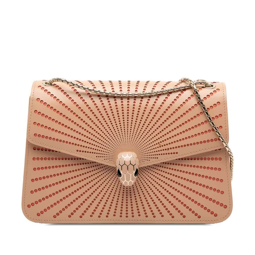 Bvlgari Medium Laser Cut Calfskin Serpenti Forever Diamond Blast Sunshine Crossbody Brown Leather Good condition - Front View