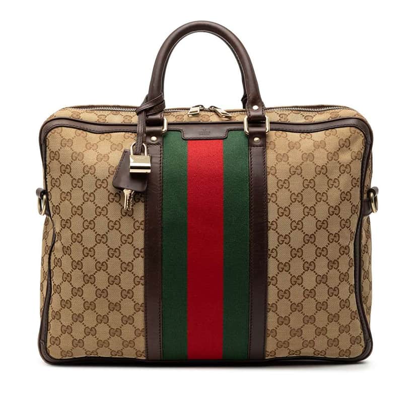 Gucci GG Canvas Web Briefcase Brown Canvas Fair condition - Front View