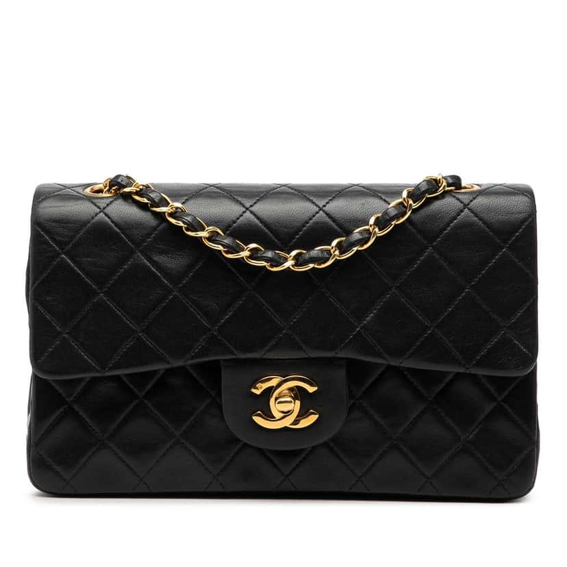 Chanel Small Classic Lambskin Double Flap Black Leather Fair condition - Front View