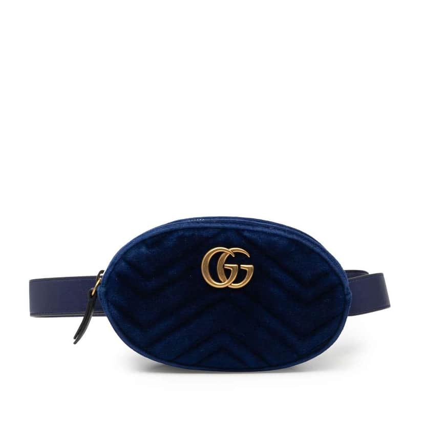 Gucci GG Marmont Velvet Matelasse Belt Bag Blue Velvet Good condition - Front View
