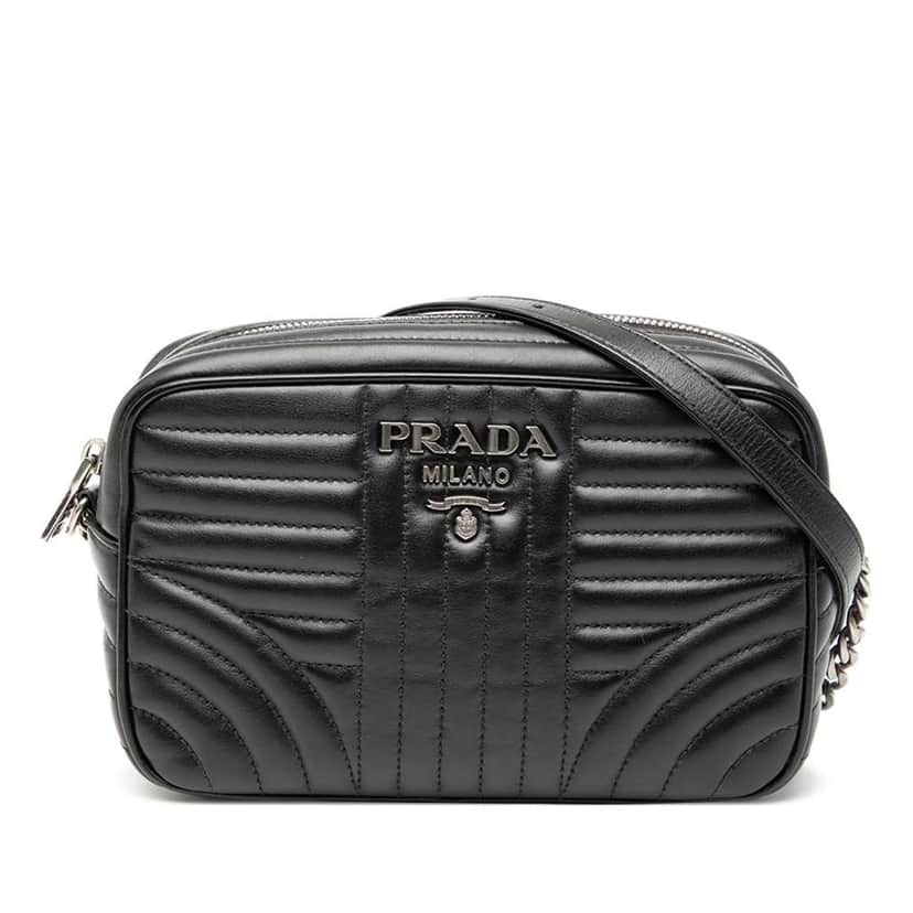 Prada Soft Calfskin Diagramme Camera Bag Black Leather Good condition - Front View