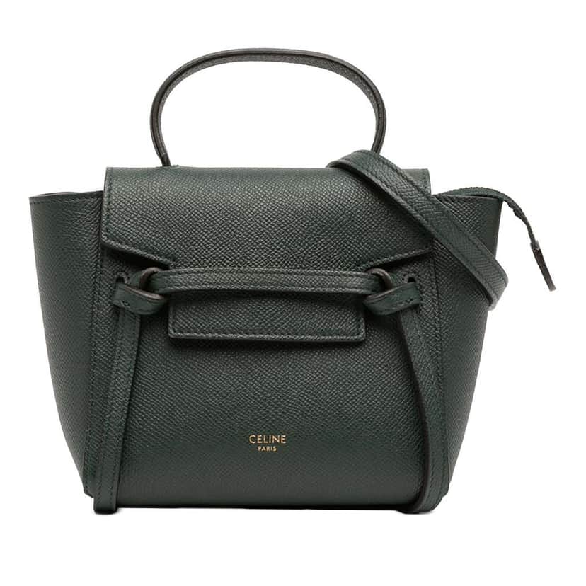 Celine Pico Grained Calfskin Belt Bag Green Leather Very good condition - Front View