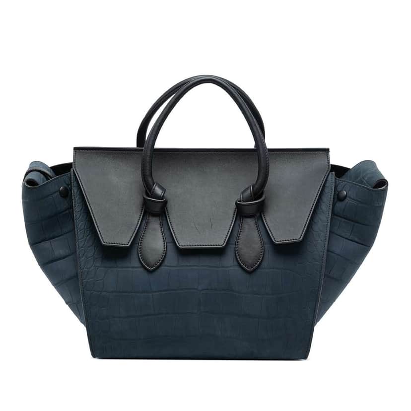 Celine Medium Bicolor Embossed Calfskin Tie Knot Tote Blue Leather Good condition - Front View