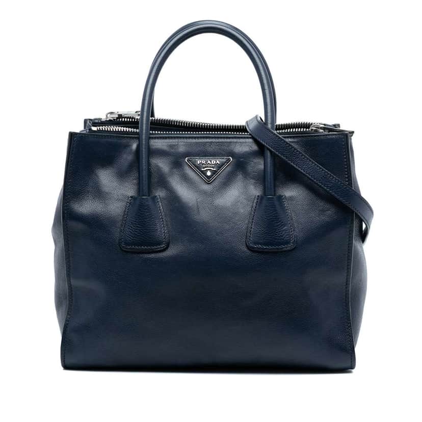 Prada Glace Calf Twin Pocket Double Handle Satchel Blue Leather Good condition - Front View