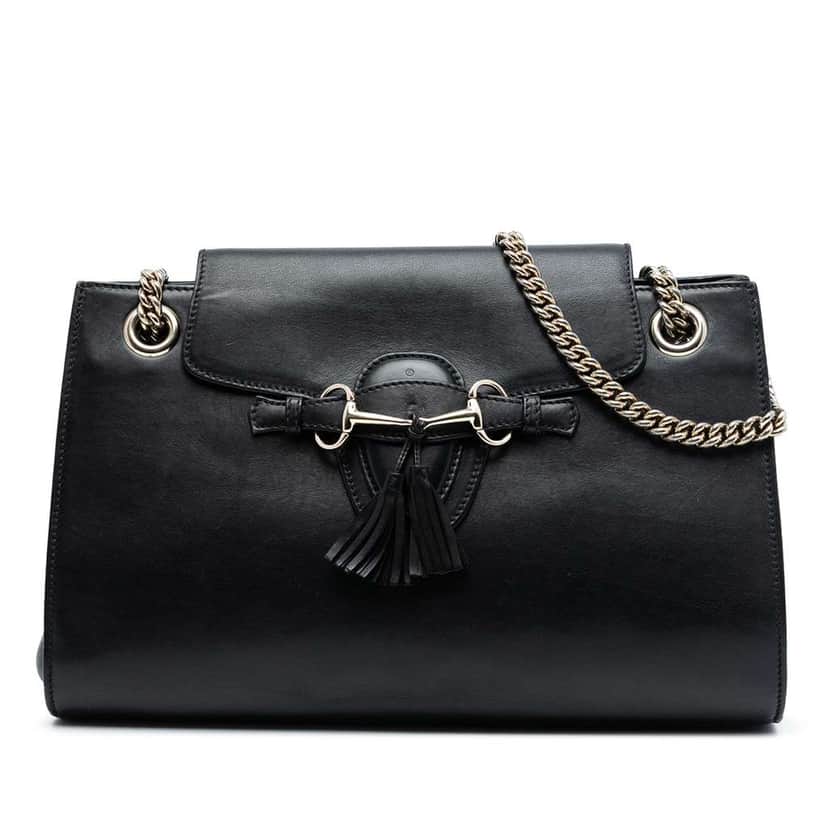 Gucci Large Leather Emily Shoulder Bag Black Leather Very good condition - Front View