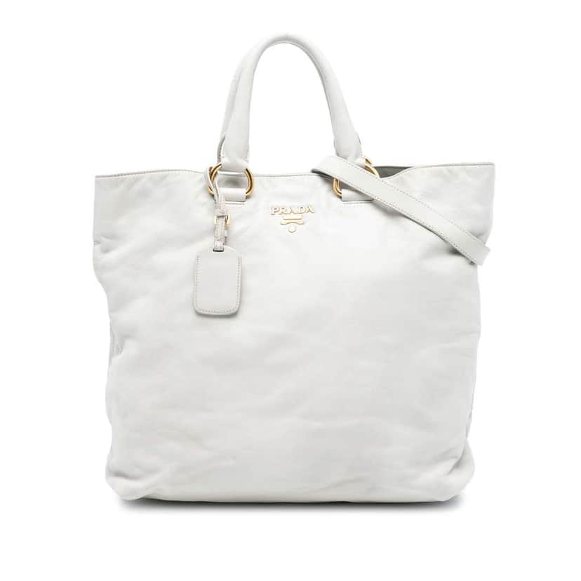 Prada Soft Calf Open Convertible Tote White Leather Very good condition - Front View