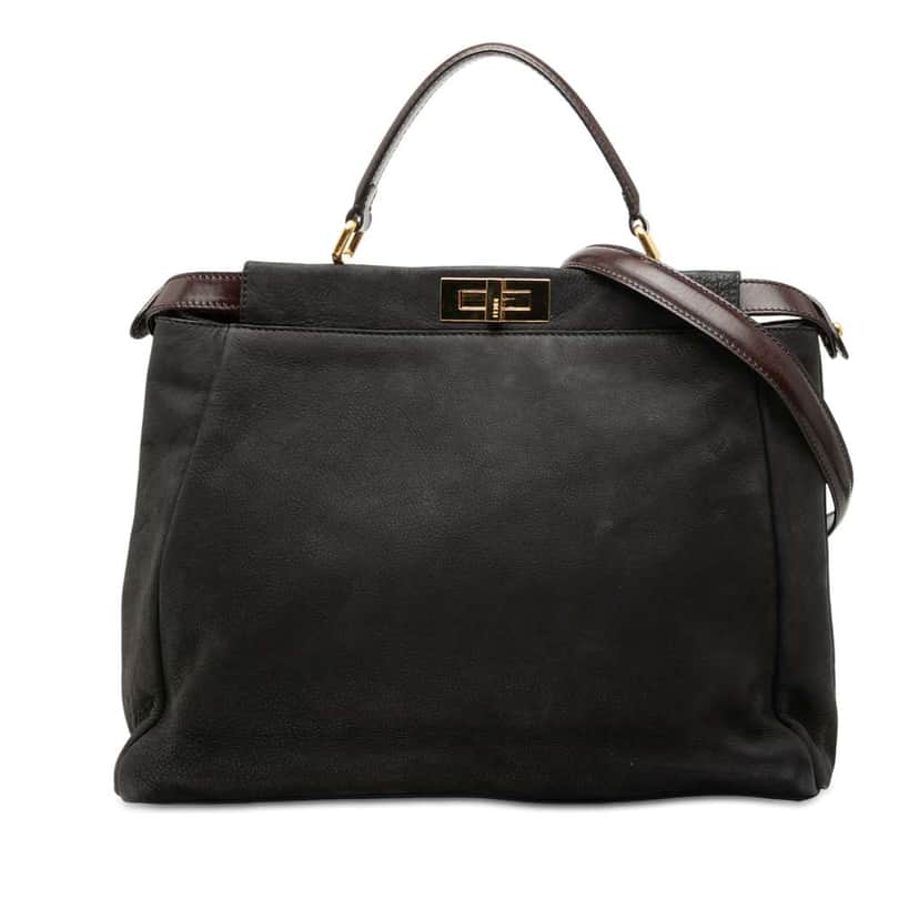Fendi Large Nubuck Peekaboo Iconic Satchel Brown Leather Good condition - Front View