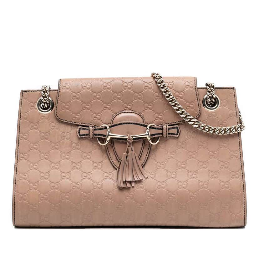 Gucci Large Guccissima Emily Shoulder Bag Brown Leather Very good condition - Front View