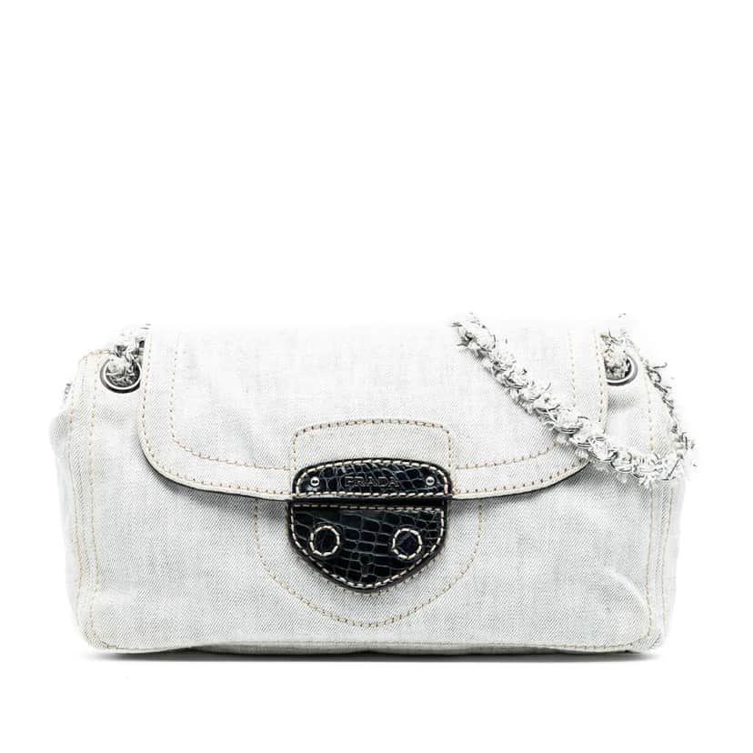 Prada Denim Sound Lock Shoulder Bag Grey Denim Good condition - Front View