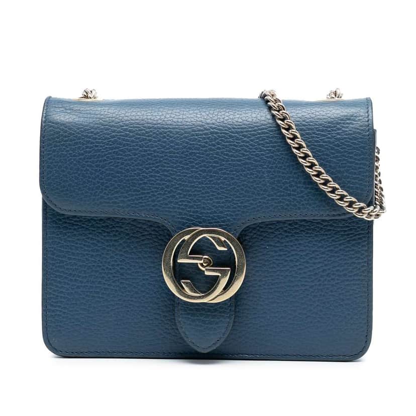 Gucci Small Dollar Calfskin Interlocking G Crossbody Blue Leather Very good condition - Front View