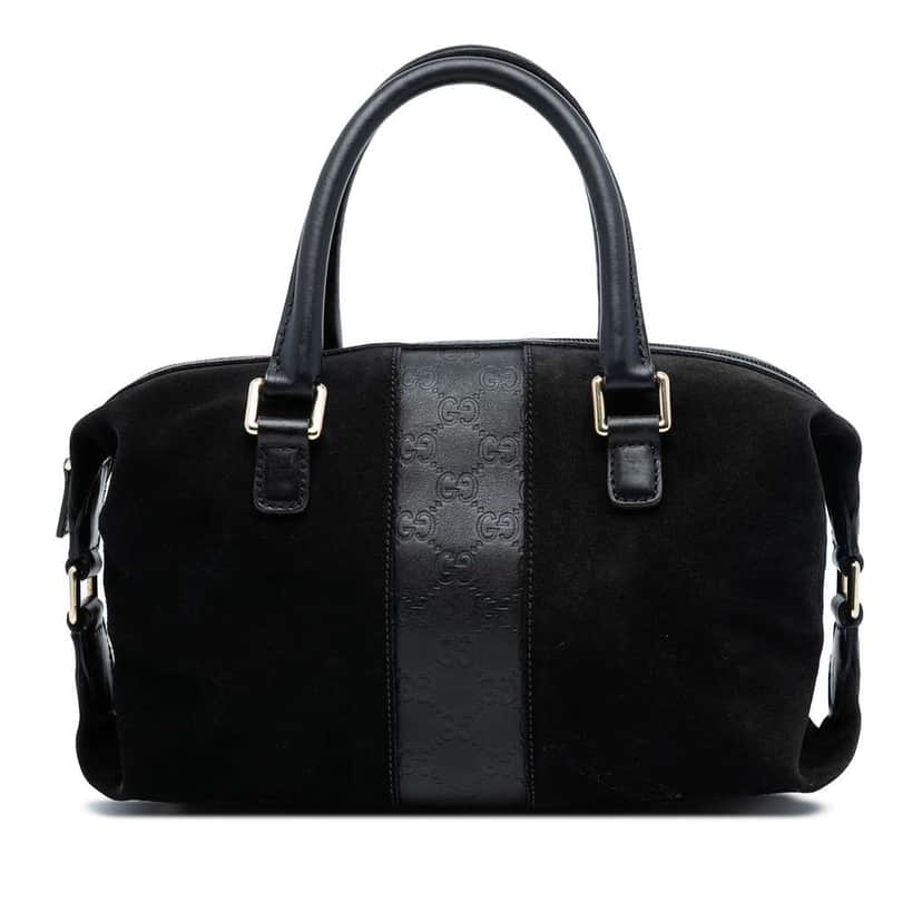 Gucci Guccissima Trimmed Suede Boston Bag Black Leather Good condition - Front View