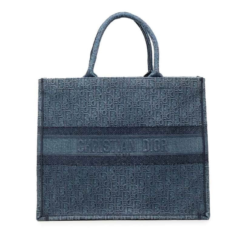 Dior Large Oblique Denim Book Tote Blue Denim Very good condition - Front View