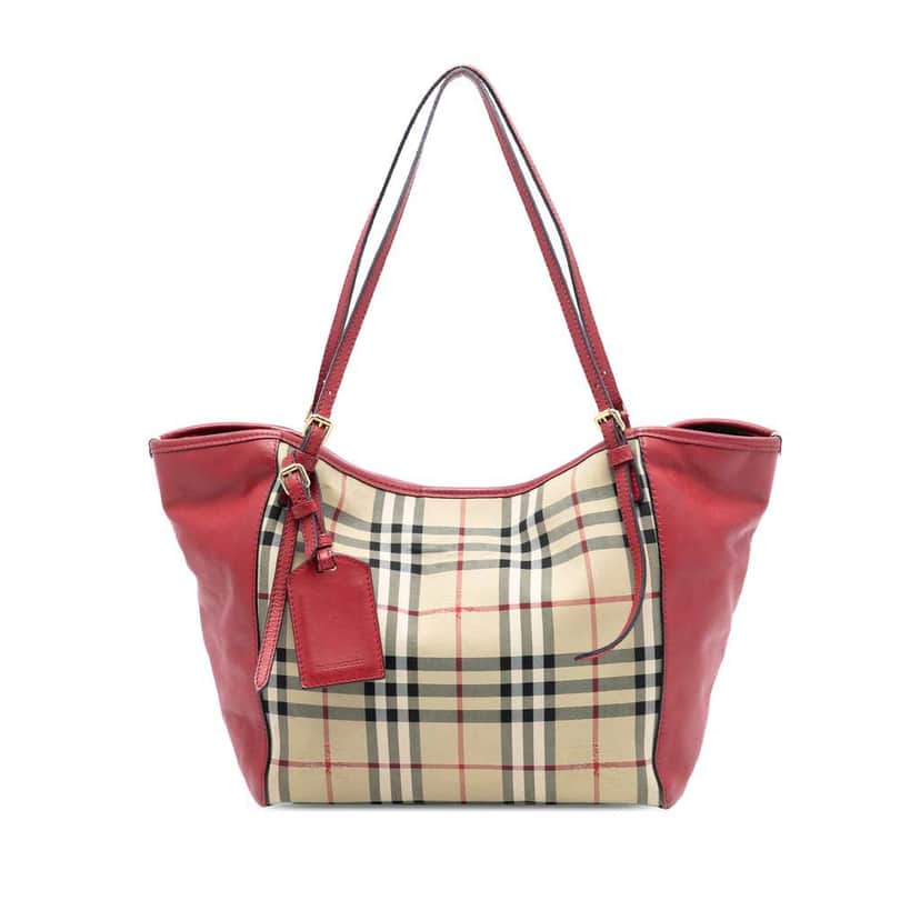 Burberry Small Haymarket Check Canvas and Leather Canterbury Tote Brown Canvas Very good condition - Front View