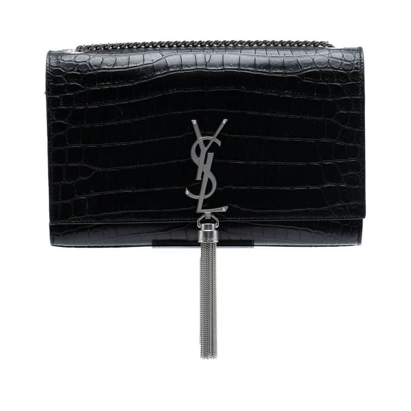 Saint Laurent Medium Croc Embossed Leather Kate Tassel Crossbody Black Leather Good condition - Front View