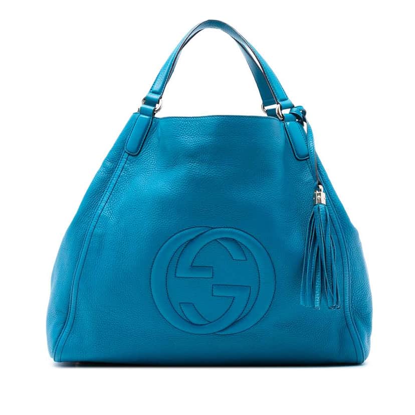 Gucci Large Leather Soho Cellarius Tote Blue Leather Good condition - Front View