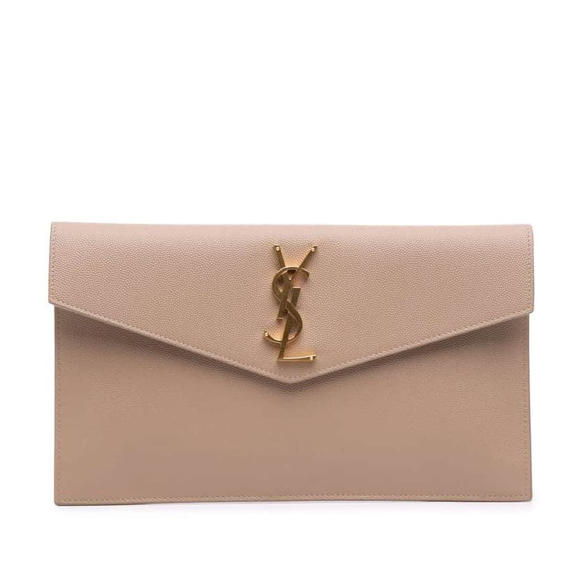 Saint Laurent Grain De Poudre Uptown Pouch Brown Leather Good condition - Front View
