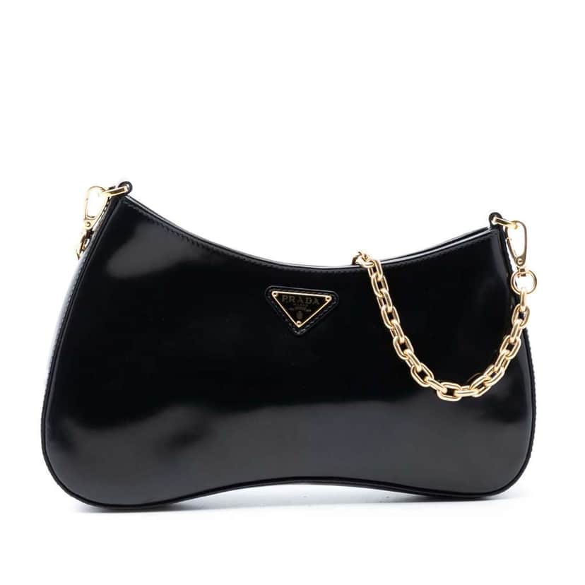 Prada Leather Chain Shoulder Bag Black Leather Good condition - Front View