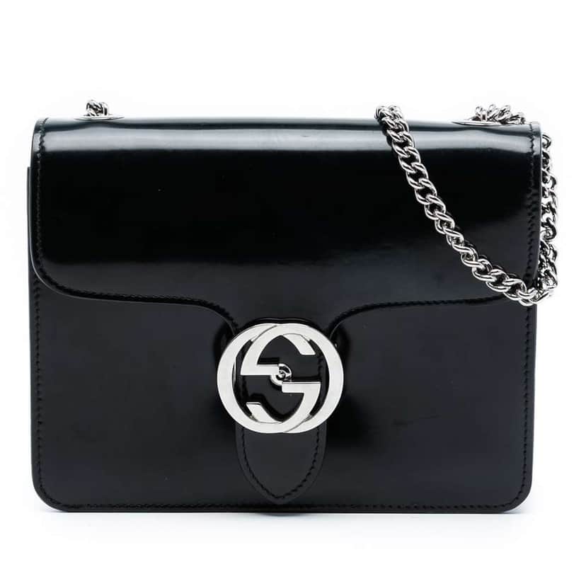 Gucci Small Polished Calfskin Interlocking G Dollar Crossbody Black Leather Very good condition - Front View
