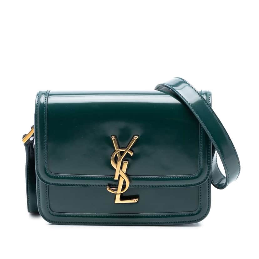 Saint Laurent Small Patent Solferino Satchel In Box Green Leather Good condition - Front View