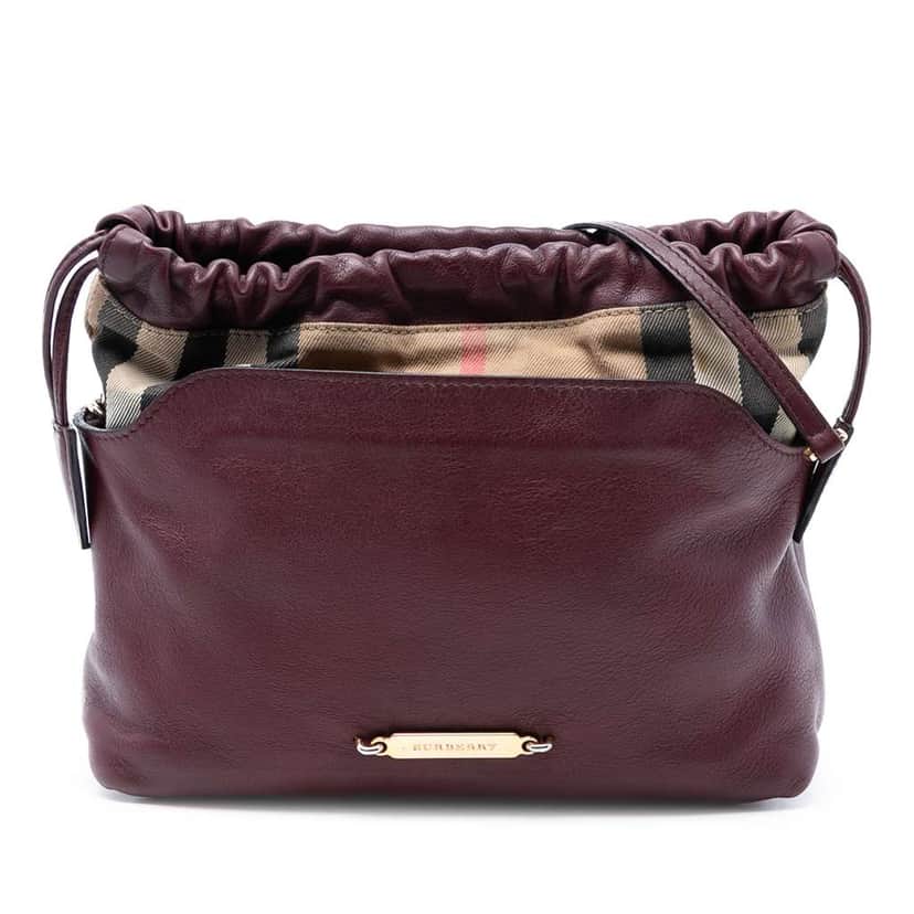 Burberry House Check Canvas and Calfskin Little Crush Crossbody Red Leather Very good condition - Front View