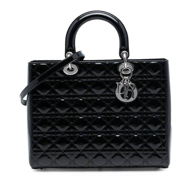 Dior Large Patent Cannage Lady Dior Black Leather Very good condition - Front View