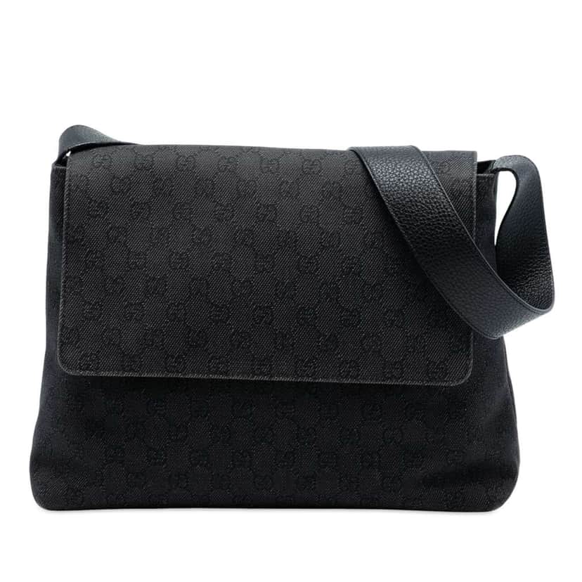 Gucci GG Denim Messenger Bag Black Denim Good condition - Front View
