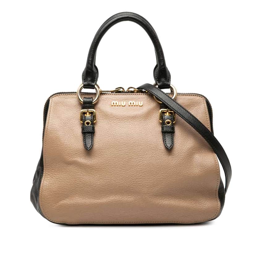 Miu Miu Bicolor Goatskin Madras Satchel Brown Leather Good condition - Front View