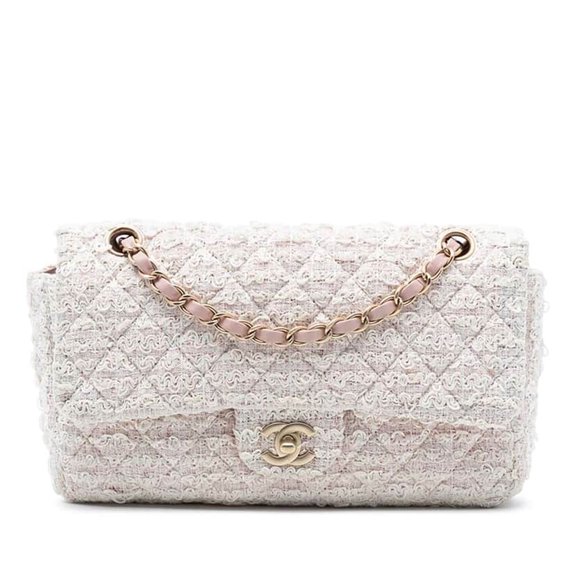 Chanel Medium Classic Tweed Single Flap Pink Tweed Good condition - Front View