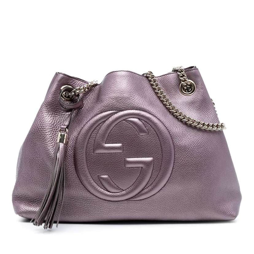 Gucci Medium Metallic Leather Soho Chain Tote Purple Leather Good condition - Front View