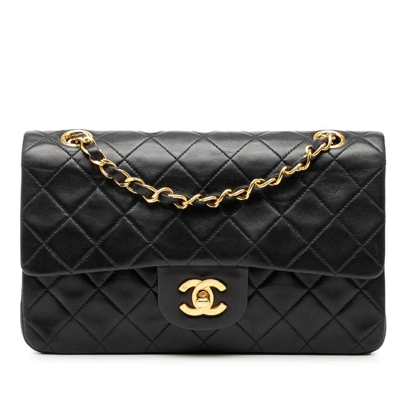 Chanel Small Classic Lambskin Double Flap Black Leather Good condition - Front View