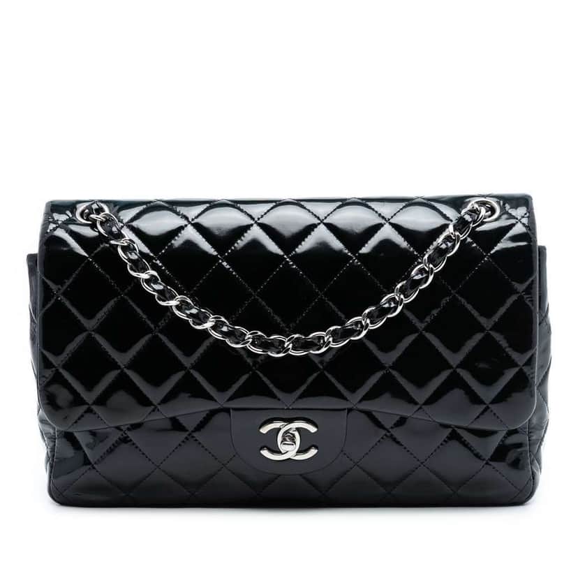 Chanel Jumbo Classic Patent Double Flap Black Leather Good condition - Front View
