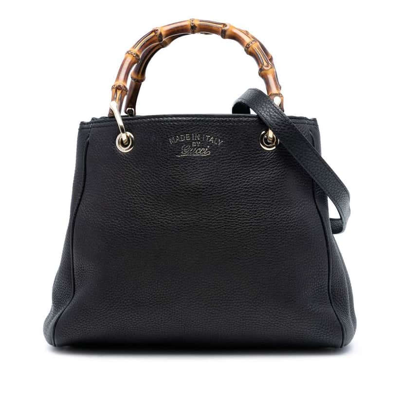 Gucci Small Calfskin Bamboo Shopper Satchel Black Leather Good condition - Front View
