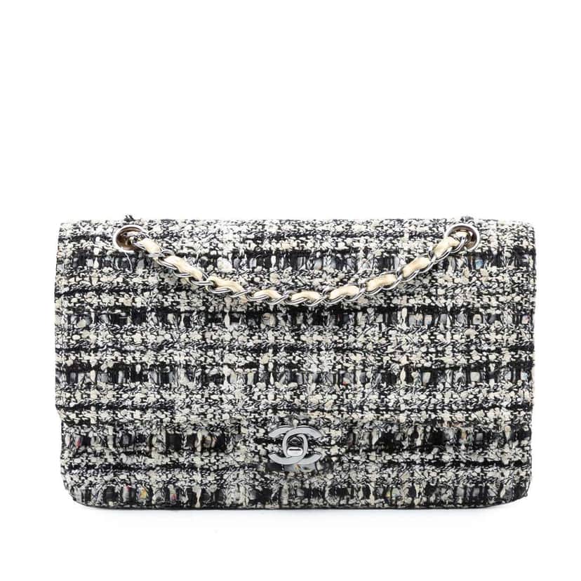 Chanel Medium Classic Tweed Double Flap White Tweed Good condition - Front View