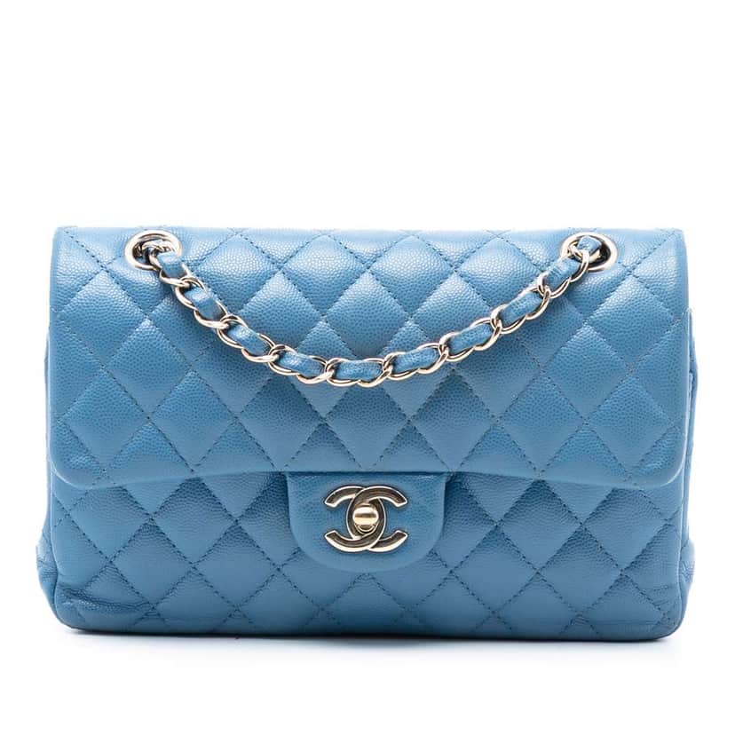 Chanel Small Classic Caviar Double Flap Blue Leather Very good condition - Front View