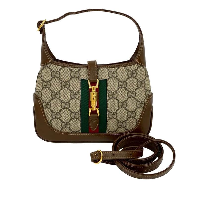 Gucci Mini GG Supreme Web Jackie 1961 Crossbody Brown Canvas Very good condition - Front View