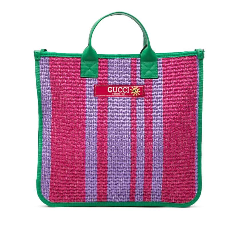 Gucci Children Woven Canvas Logo Firenze 1921 Tote Pink Canvas Very good condition - Front View