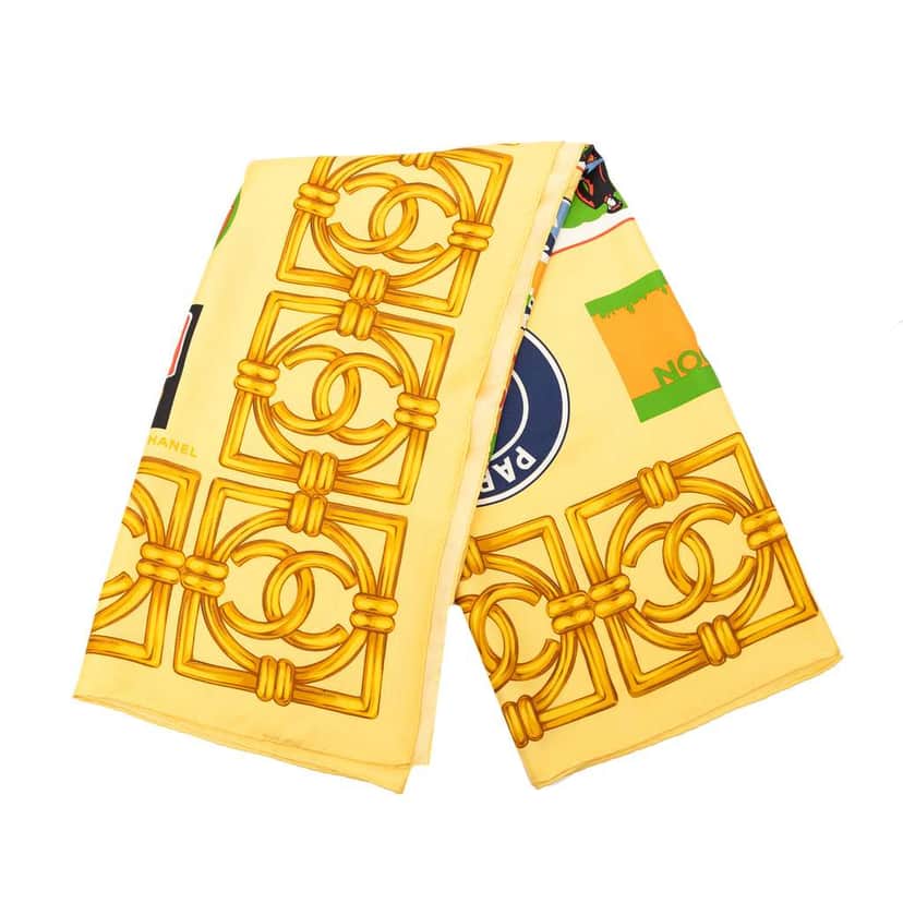 Chanel CC Bon Voyage Silk Scarf Yellow Silk Good condition - Front View