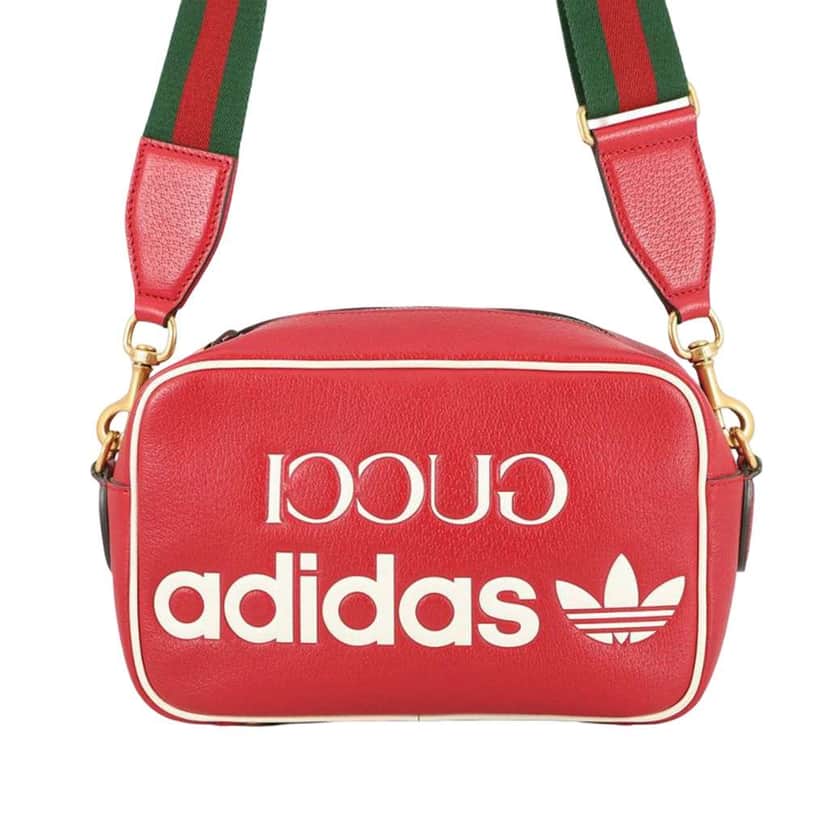 Gucci Adidas Small Leather Web Crossbody Red Leather Good condition - Front View