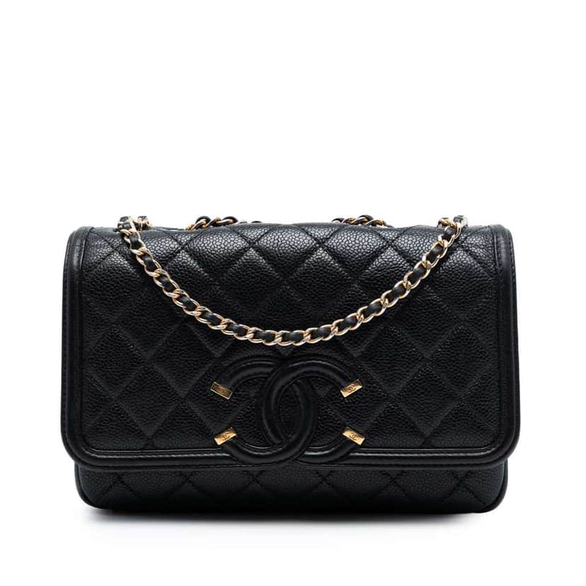 Chanel Small Quilted Caviar CC Filigree Flap Black Leather Very good condition - Front View