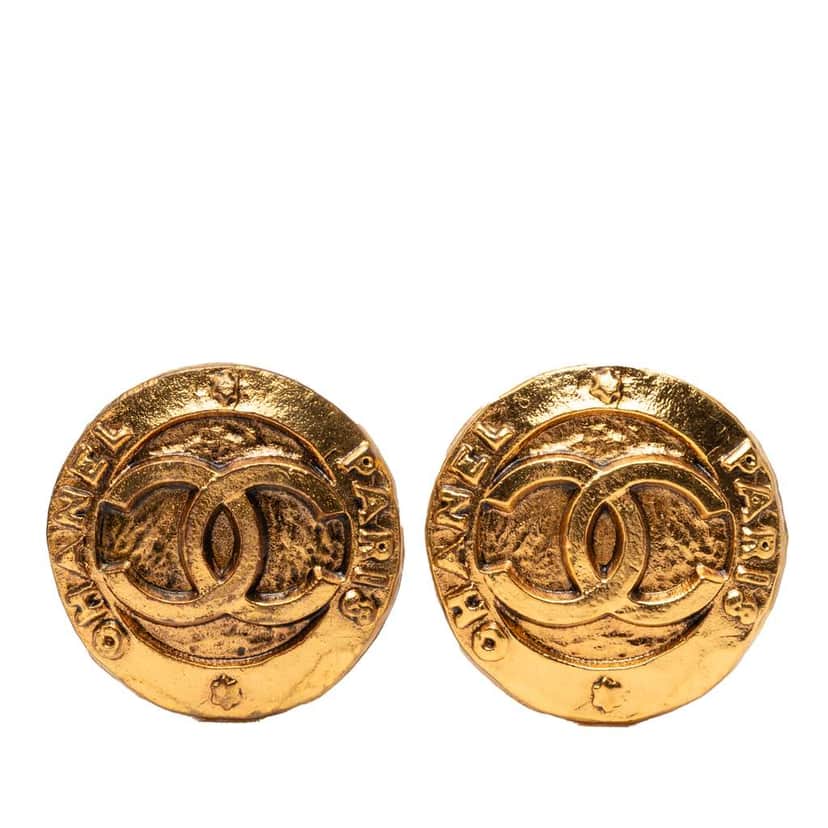 Chanel Gold Plated CC Round Clip On Earrings Gold Metal Very good condition - Front View