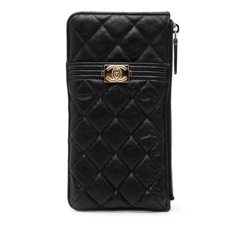 Chanel Quilted Caviar Boy Phone Pouch Black Leather Good condition - Front View