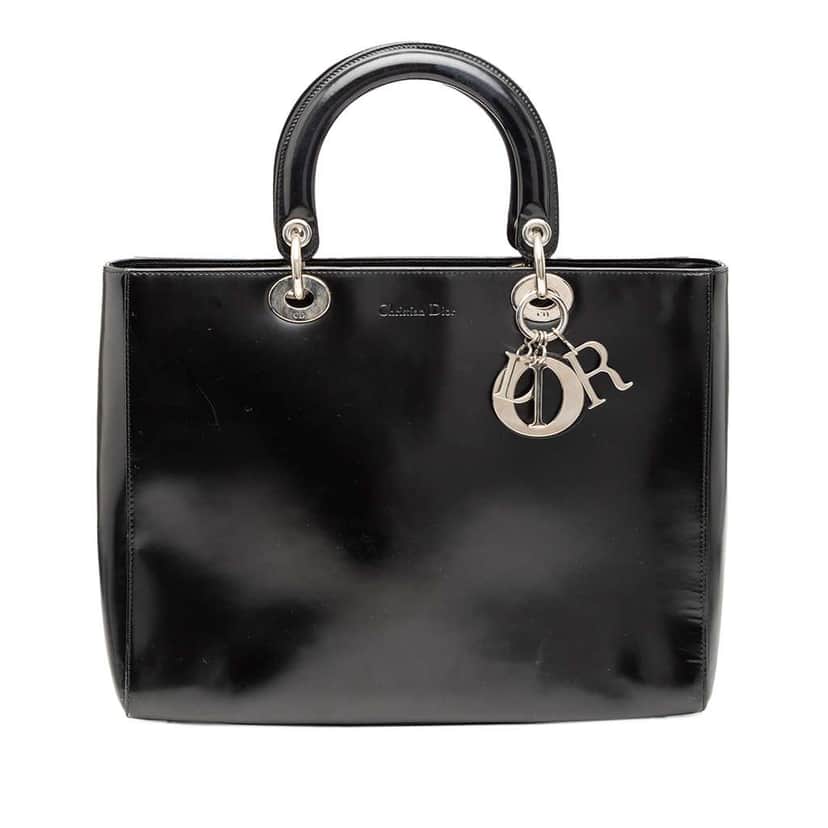 Dior Large Patent Lady Dior Black Leather Good condition - Front View